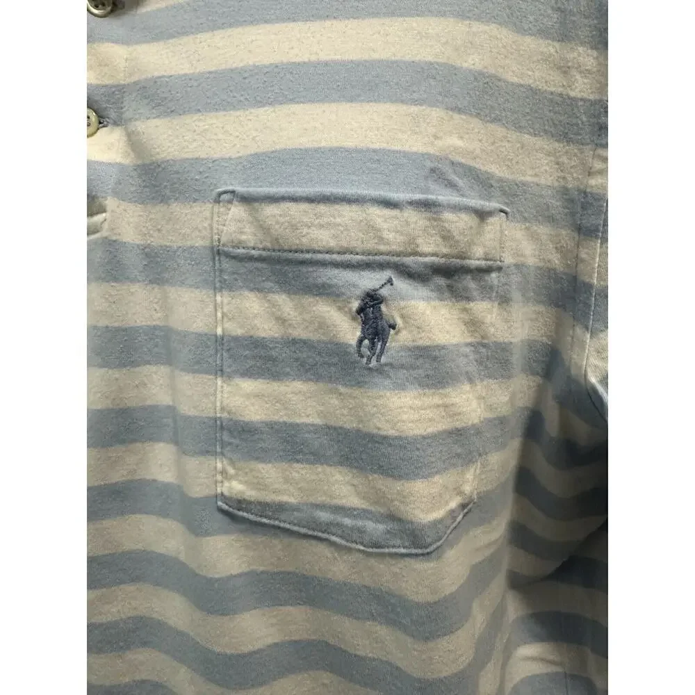 Polo Ralph Lauren Men’s Short Sleeve Polo Shirt Large Pocket Horse Blue White - Picture 4 of 6